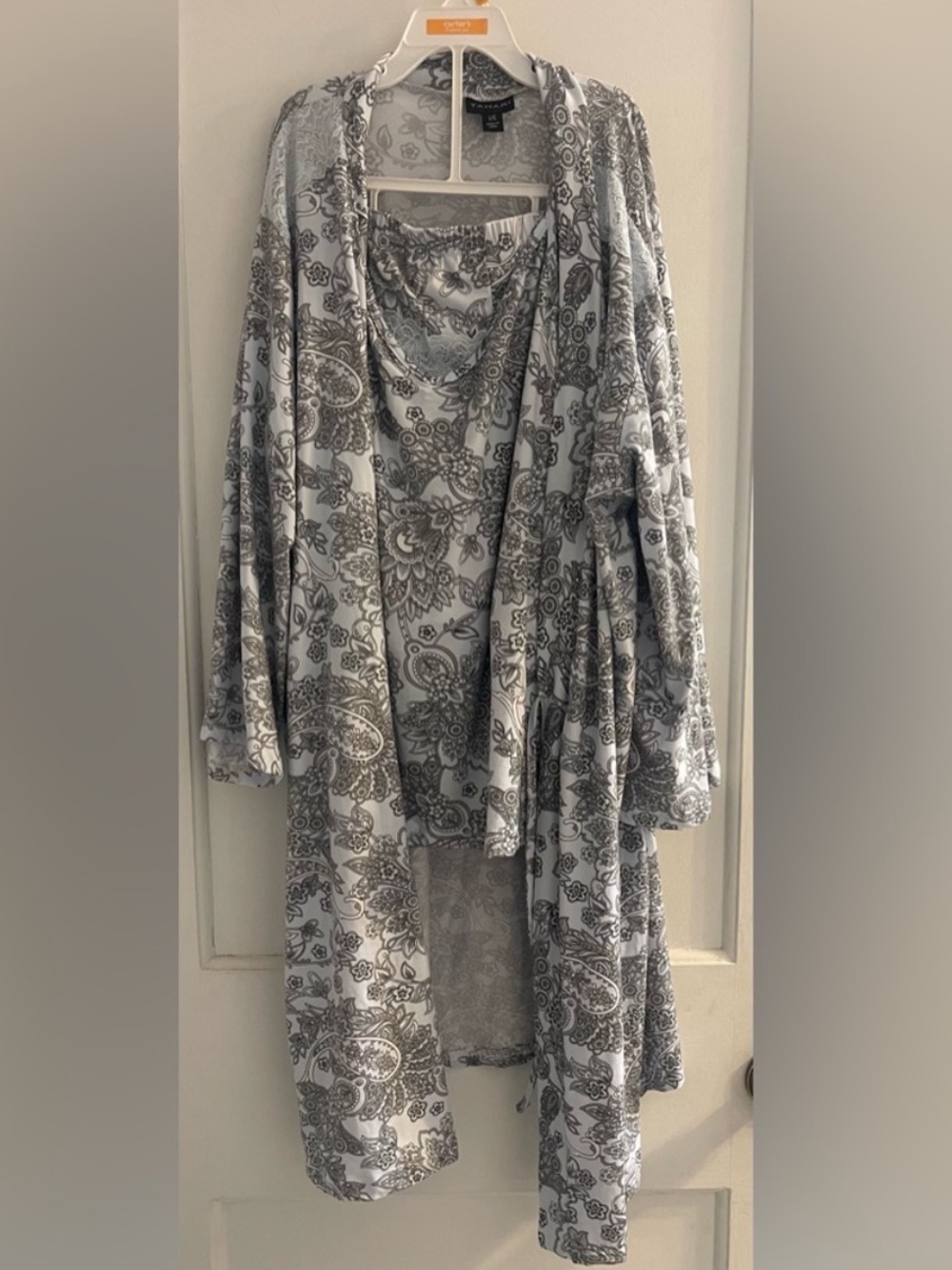 Tahari 3 Piece Pajama Set Size L Baby Blue Robe Top Shorts